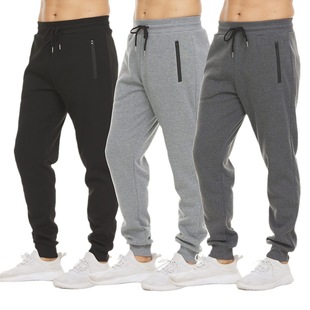 Amazon Autumn and Winter European Size Men's Fleece-Lined Warm Pocket Zipper Pants, Large Size Sports Long Pants, Trendy Straight-Leg Pants