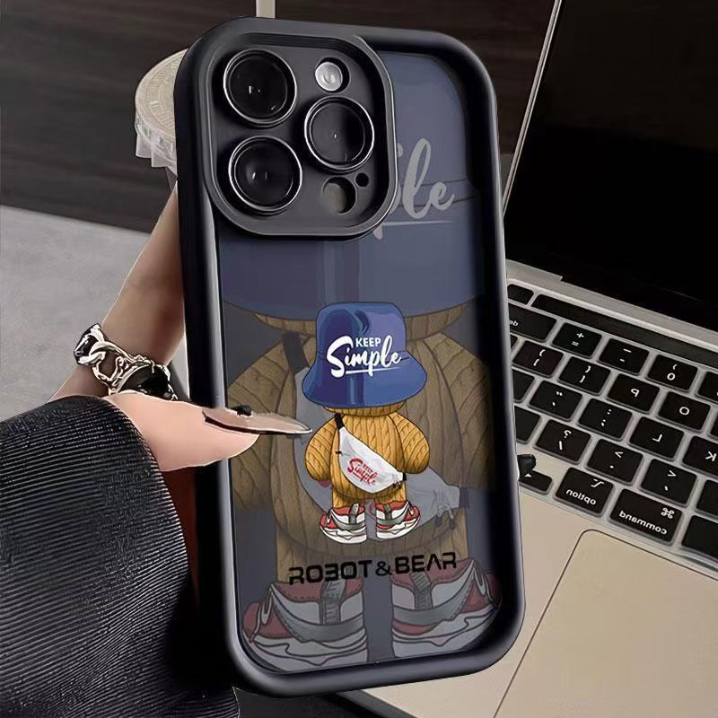 Fashionable Brand Backpack Bear Suitable for Apple 16 Mobile Phone Case Iphone17Pro Cartoon 15 New Style 14Pro Cute 13 Soft