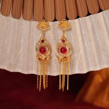 十里红妆新中式耳环无耳洞耳夹女结婚新娘耳饰秀禾服古风红色耳坠