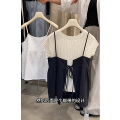 韓国風バックストラップキャミソールレディース夏レイヤードテクスチャードノースリーブベビードールトップ