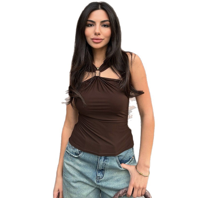 Europa y América transfronterizas 2026 primavera y verano nueva moda personalidad hebilla de metal sin mangas chaleco delgado camiseta mujer