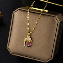 钛钢项链镶钻海豚魔幻方体饰品配件时尚气质项坠淑女范网红吊坠