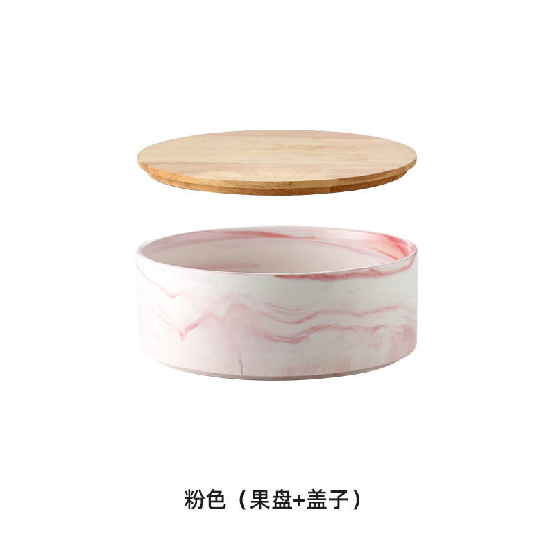 Caja de caramelo de roble de madera hogar sala de estar mesa de café plato de fruta seca de cerámica con tapa Internet Celebrity Snack plato de fruta