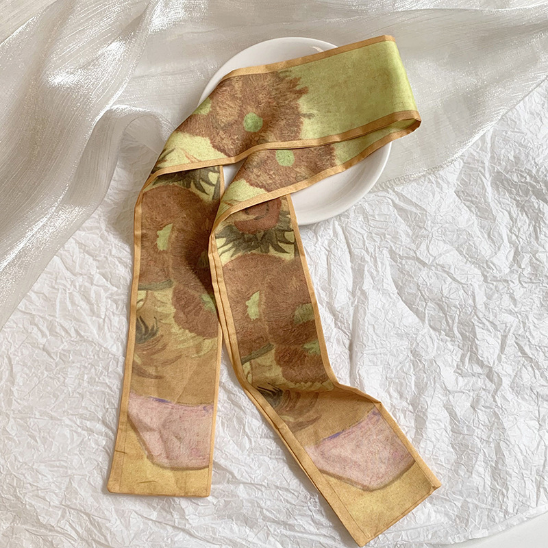 Pañuelo de seda largo, atmósfera coreana, nueva serie fresca, temperamento, pañuelo en la cabeza de alta gama, cinta para el cabello, bolsa para el cabello, cinta