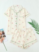 C 40711 Floral Print Bubble Wrinkle Pajamas �黨˯�� �羳ר