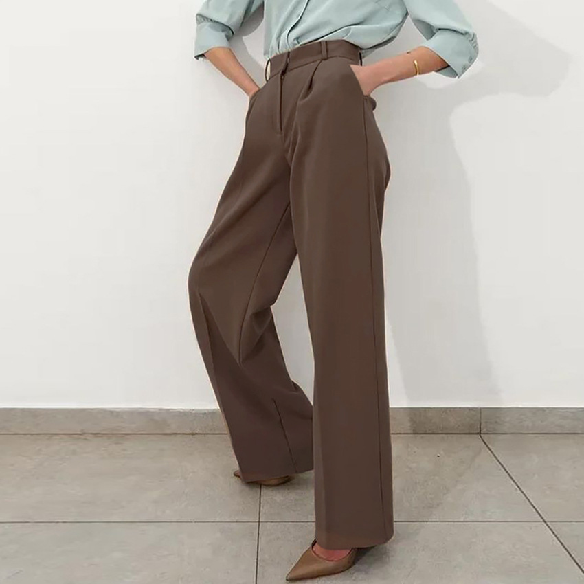 high waist wide leg solid color pants NSSQS124554