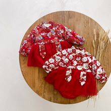 0-3歲寶寶冬款新年裝女童中式拜年服大紅色加厚保暖嬰兒哈衣年服