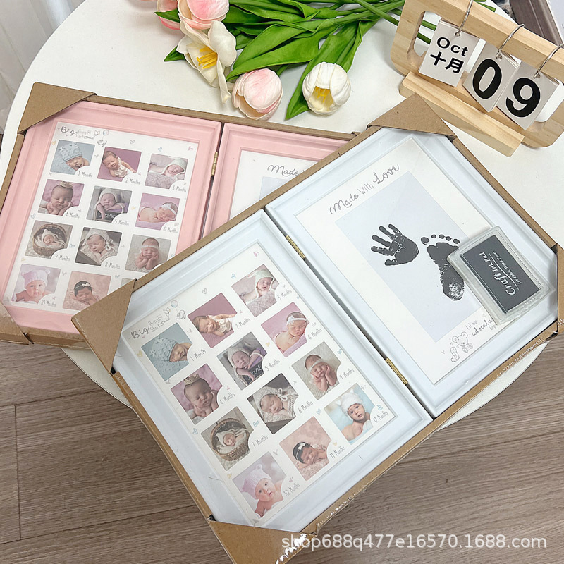 Baby 12-Month Photo Frame, Children's Creative Growth Commemorative Photo Frame, Hand and Foot Print Photo Frame for One-Year-Old Baby Baby 12-Month Photo Frame, Children's Creative Growth Commemorative Photo Frame, Hand and Foot Print Photo Frame for One-Year-Old Baby