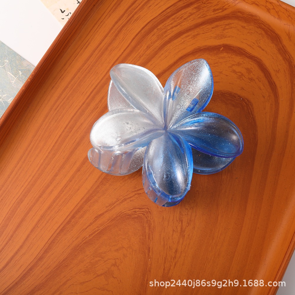 Nuevo color frangipani acrílico pinza para el cabello flor pinza de agarre de alta calidad elegante accesorio para el cabello de mujer pinza de tiburón de agarre lateral