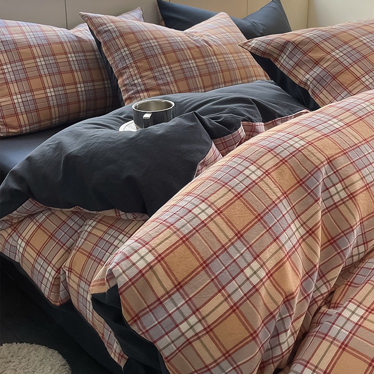 Juego de cuatro piezas de algodón 100 cama de dormitorio de algodón de tres piezas sábanas, edredón, funda de edredón, funda de edredón, cama individual para niños 4