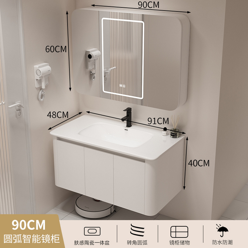 Gabinete de baño de aluminio espacial de estilo japonés combinación baño lavabo cuarto de baño gabinete colgante de cerámica lavabo integrado mesa de lavado gabinete de espejo