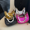 Summer handheld fashionable shoulder bag from pearl, trend underarm bag for leisure, fresh moon-shaped lamp, 2023