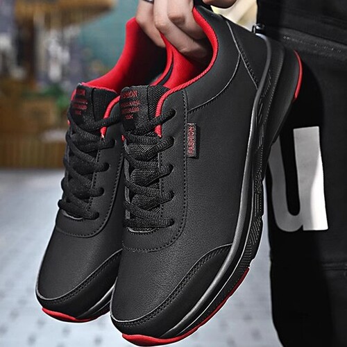 Men's Autumn Leather Surface Sports Shoes, Waterproof and Slip-Resistant Running Shoes for Men, Black Versatile Soft Sole Casual Shoes