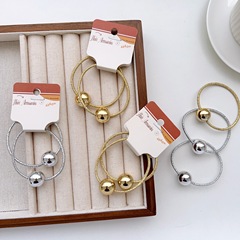 Simple gold and silver colored round bead hair tie with a high-end elastic band, hair tie that does not hurt hair roots, retro hair accessory
