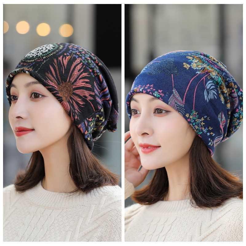 Sombrero calvo de otoño y invierno de doble capa, sombrero de luna, algodón transpirable, sombrero de dormir caliente para la madre