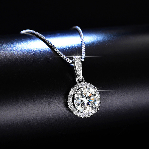 Classic Round Bag Necklace Women's Fashionable One Carat Round Bag Clavicle Chain Silver Jewelry Live Supply Wholesale