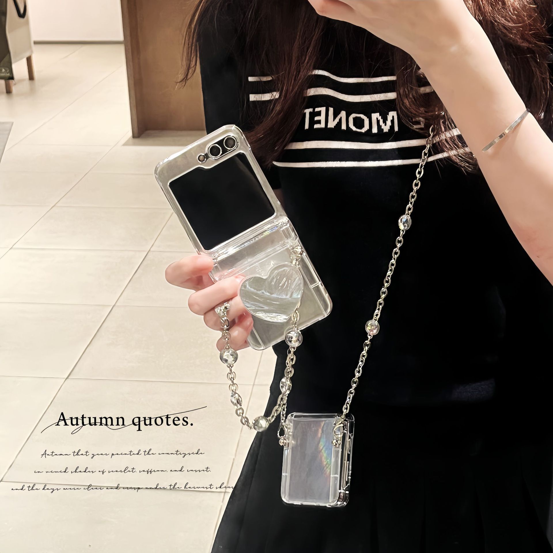 Feather Yarn Love Bracket Suitable for Samsung Zflip5 Phone Case Folding Screen Zflip4/3 Protective Cover Transparent Card_voghion.com