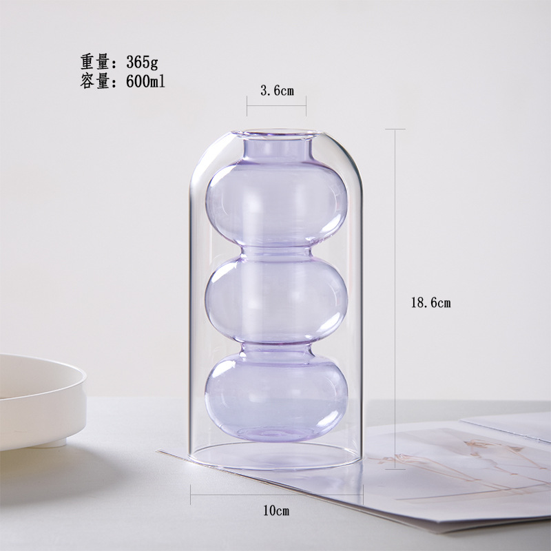 Nórdico creativo vidrio de color pequeño jarrón ins estilo decoración simple sala de estar arreglo floral flor seca agua transparente nutritiva boca fina