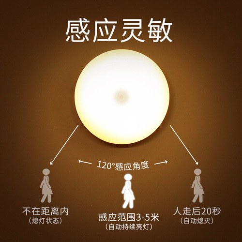 Induction Light Human Sensor Bedside Lamp LED Charging Magnetic Adhesive Cabinet Light Sound Control Smart Night Light Wholesale