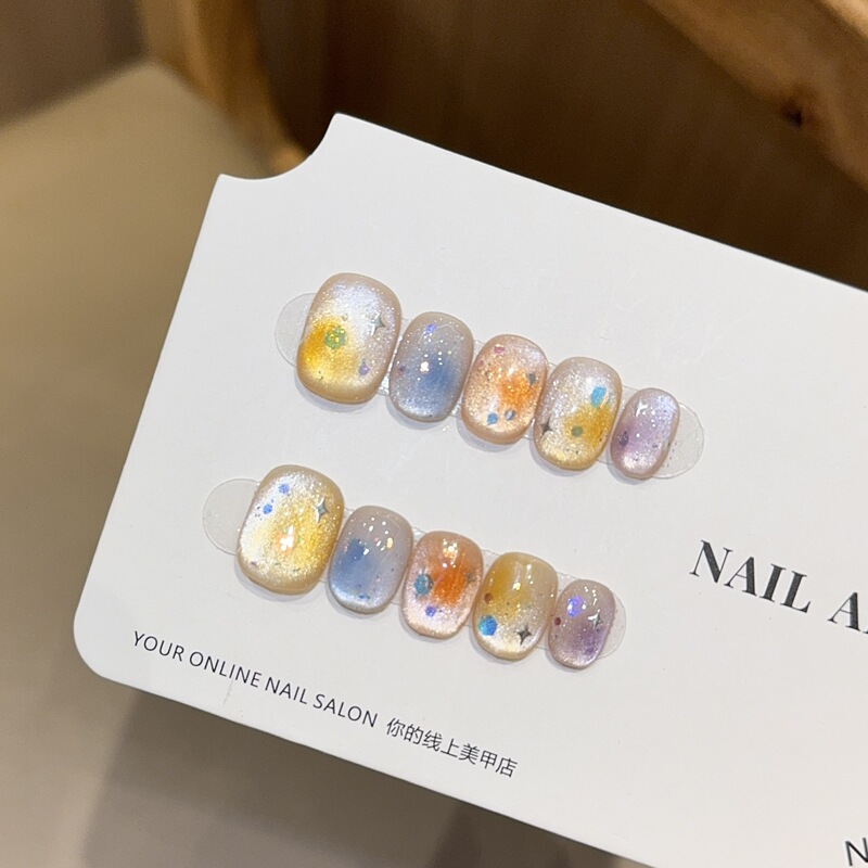 [Dopamine] Dopamine Cat Eye Purely Handmade Wearable Nails High-End Short Doudou Manicure Fake Nail Patch