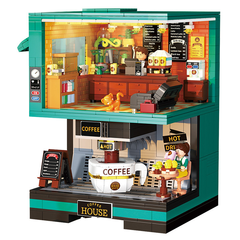 DZ6135 jardín creativo de café DZ6017 doble cafetera ensamblada bloques adornos chicas al por mayor