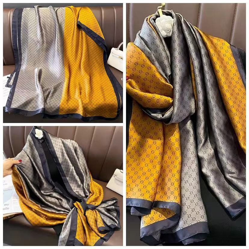 Verano famoso bufanda de seda de mora de alta gama chal alargado impreso de las mujeres desgaste exterior bufanda de seda artificial Toalla de playa protección solar