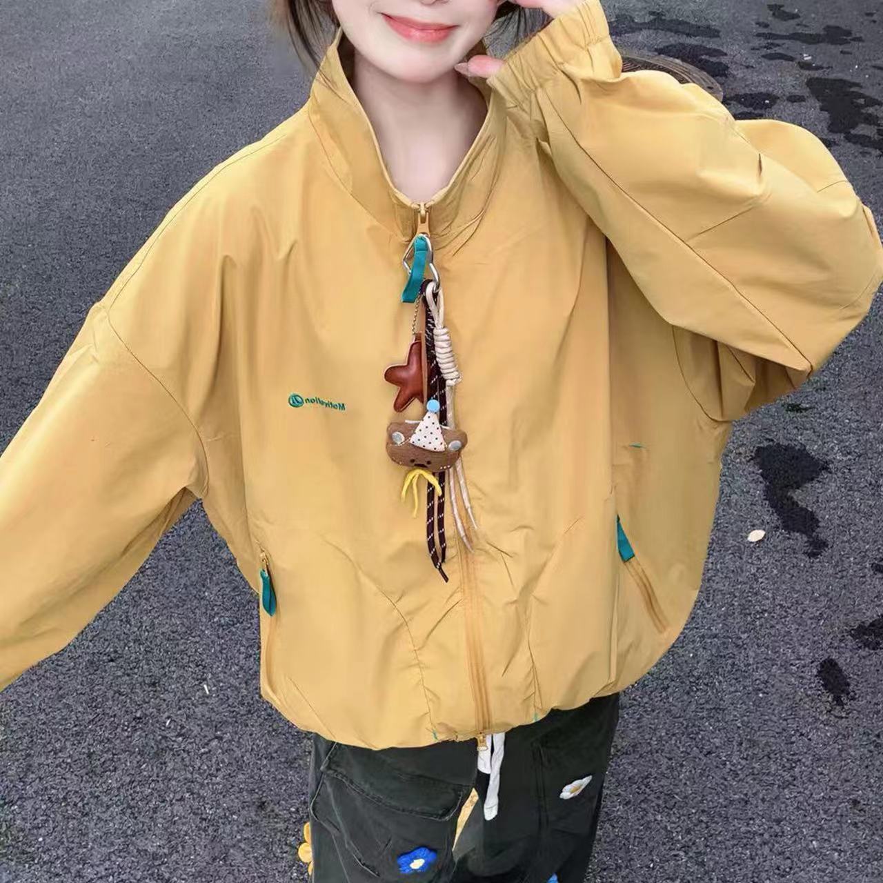 Outdoor Color-Block Stand-Collar Jacket for Women, Spring 2026 New American Street Style Sports Casual Windbreaker Trendy