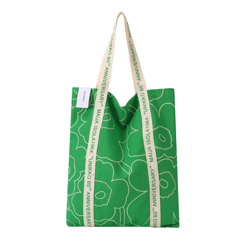 キャンバスバッグ北欧フィンランドフラワーレタープリントトートバッグファッションカジュアル大容量環境に優しいポータブルショッピングバッグ