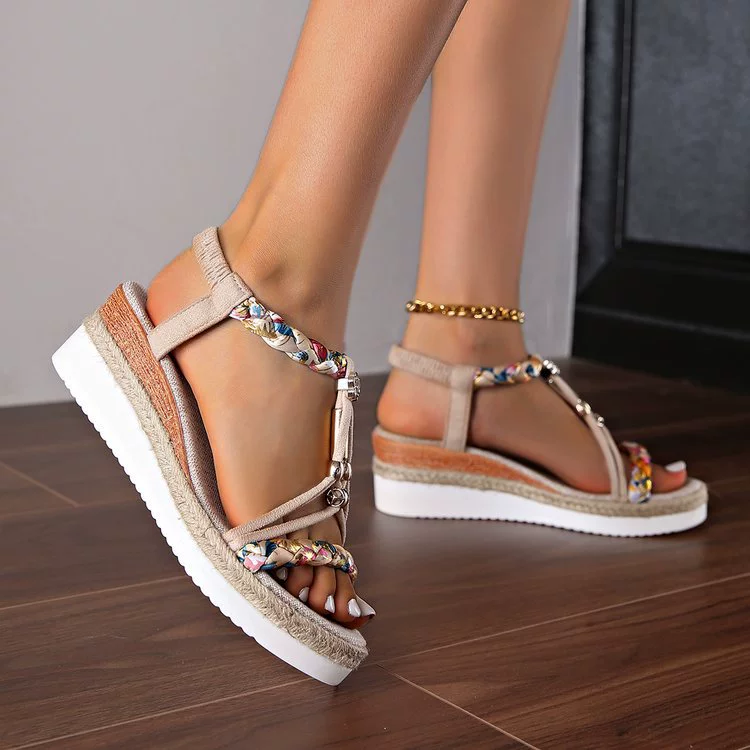 Женские летние сандалии на толстой подошве с эластичной лентой, большие размеры, пляжные, римские, 2025 года, для кросс-граничной торговли