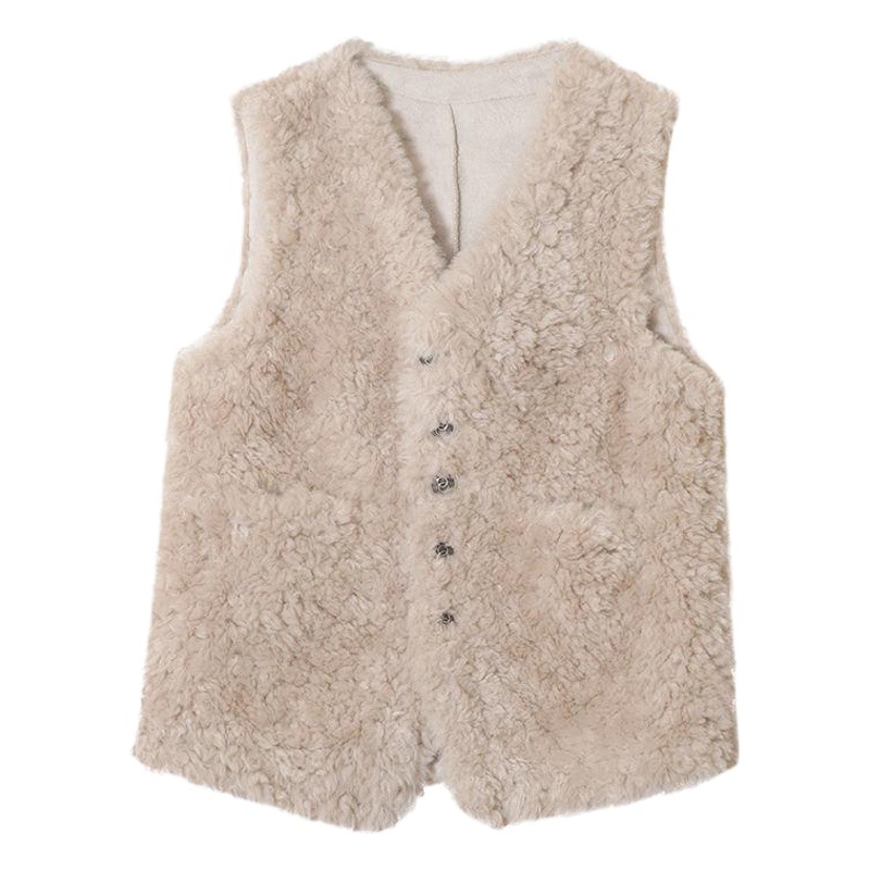 Chaleco de lana de cordero, piel femenina, 2025 otoño e invierno, nuevo estilo, estilo occidental, todo fósforo, chaqueta roja de malla gruesa de caballo image 1