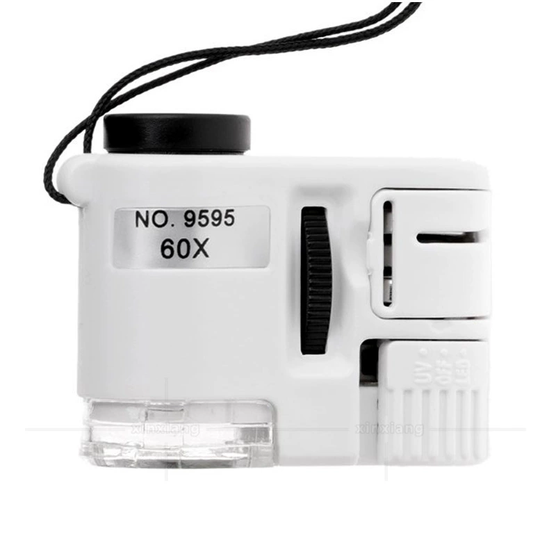 60-кратный микроскоп с кожаным покрытием Светодиодный светло-фиолетовый свет Чайные украшения Нефрит желтая груша с древесным зерном Увеличительное стекло