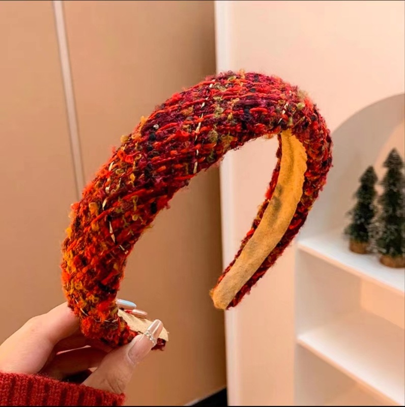 秋冬の高級感クリスマスの赤い髪のカチューシャの女性の広い辺の圧力の髪の滑り止めのカチューシャのネットの赤い復古のカチューシャの髪の束の飾り|undefined