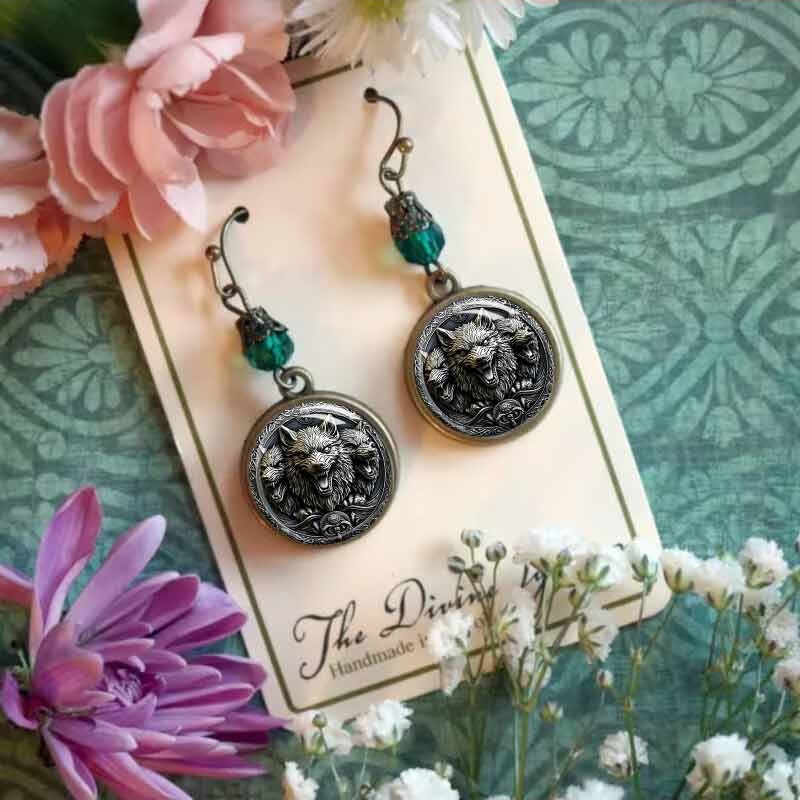 Transfronterizo temu amazona europea y americana salvaje cabeza de lobo mosaico en relieve pendientes personales de moda diversificada pendientes