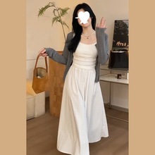 白色吊带连衣裙子女夏2024新款早初春季韩系穿搭套装法式气质长裙