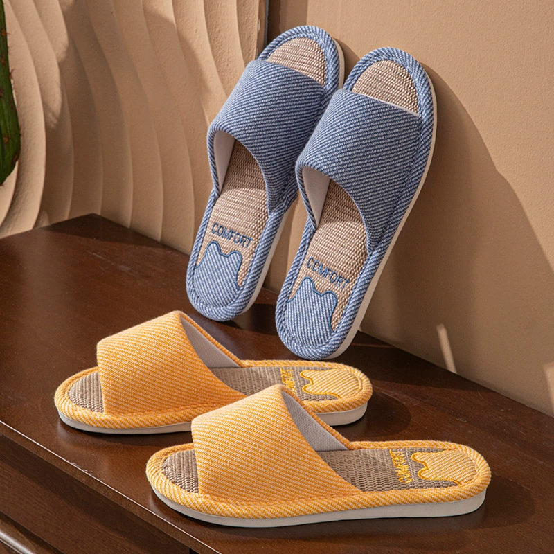 Однотонные льняные домашние деревянные полы, четырехсезонные открытые весенние, летние, осенние и зимние домашние тапочки для мужчин и женщин, пары