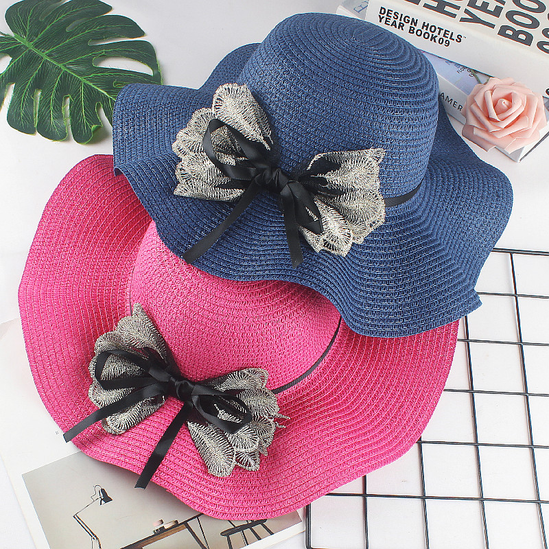Primavera y verano malla arco sombrero para el sol con volantes sombrero para el sol moda damas playa sombrero al aire libre sombrero al por mayor