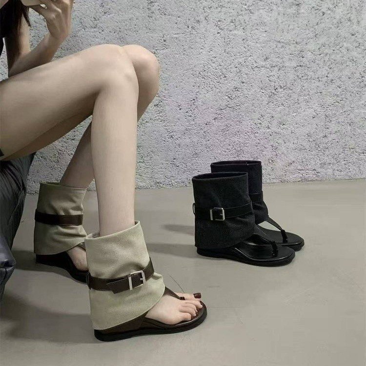 2026 nuevas zapatillas de talón de pente botas de verano para mujeres botas de tubo de pantalones sandalias aumentan la altura de las botas de calzado