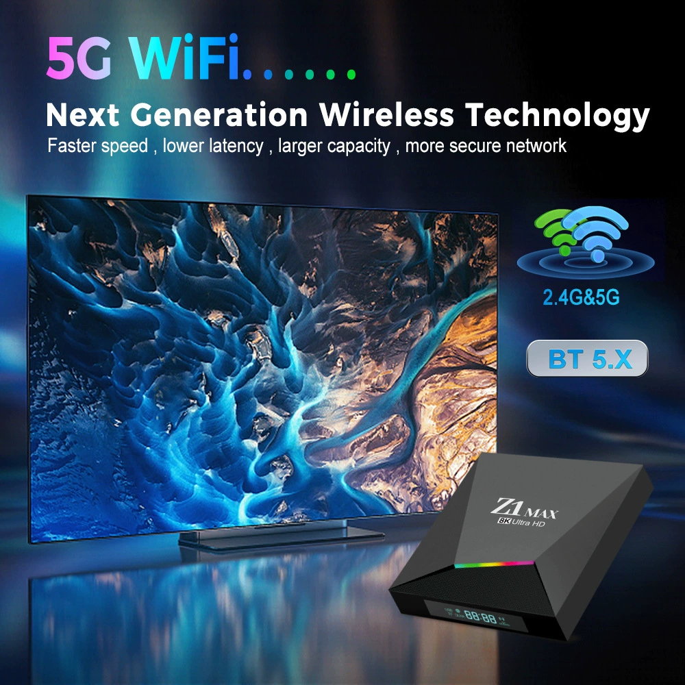 Новый Z1 MAX приставка, Android 12, HD 4K, двухдиапазонный 5G Wi‑Fi, Bluetooth, голосовой пульт, ТВ-приставка