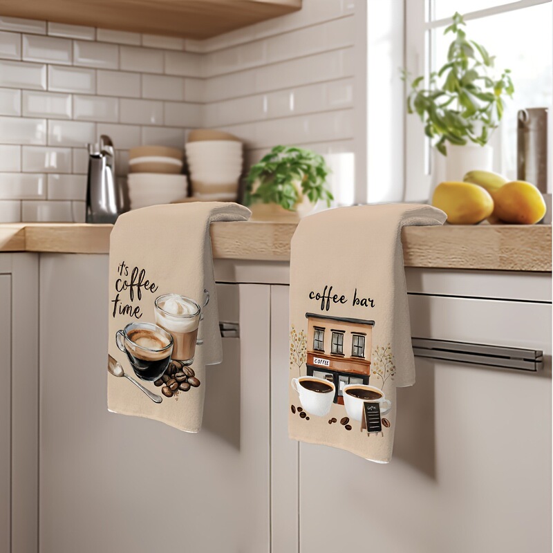 Coffee and House Pattern Kitchen Towel Set, Cleaning Cloth for Dishes and Teacups, Bathroom and Restaurant Decoration