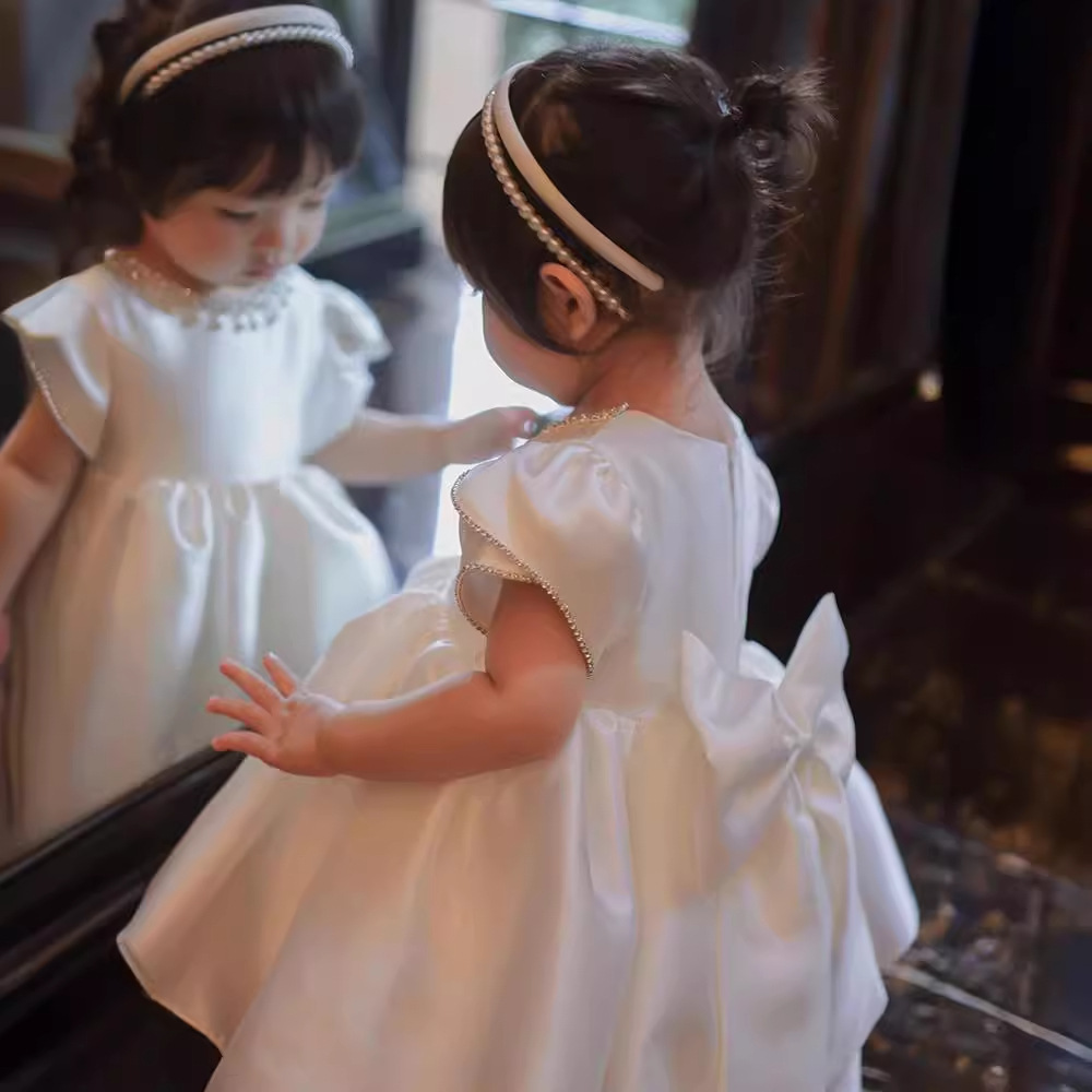 一周岁礼服女童生日公主裙洋气花童婚礼小女孩宴会白色蓬蓬裙