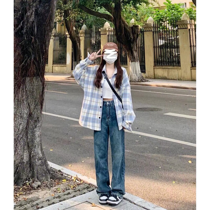 厚款毛尼料蓝色格子衬衫女装2025秋季新款港风长袖上衣外套|undefined