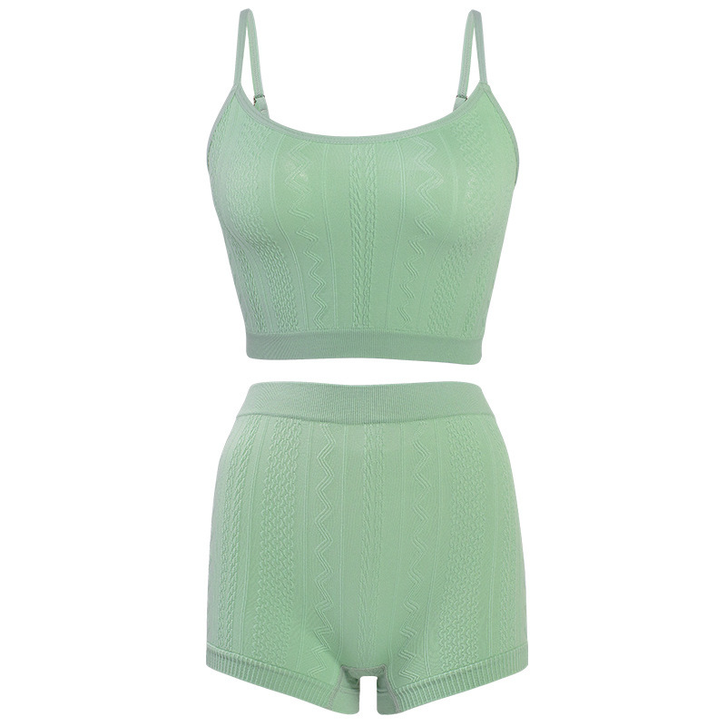 New bra, sports fitness women's set, breathable, lightweight textured suspender, underwear, and boxer shorts_voghion.com