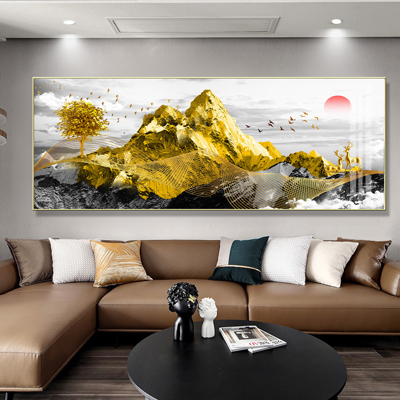 日照金山客厅挂画办公室装饰画背有靠山轻奢大气沙发背景墙壁画|undefined