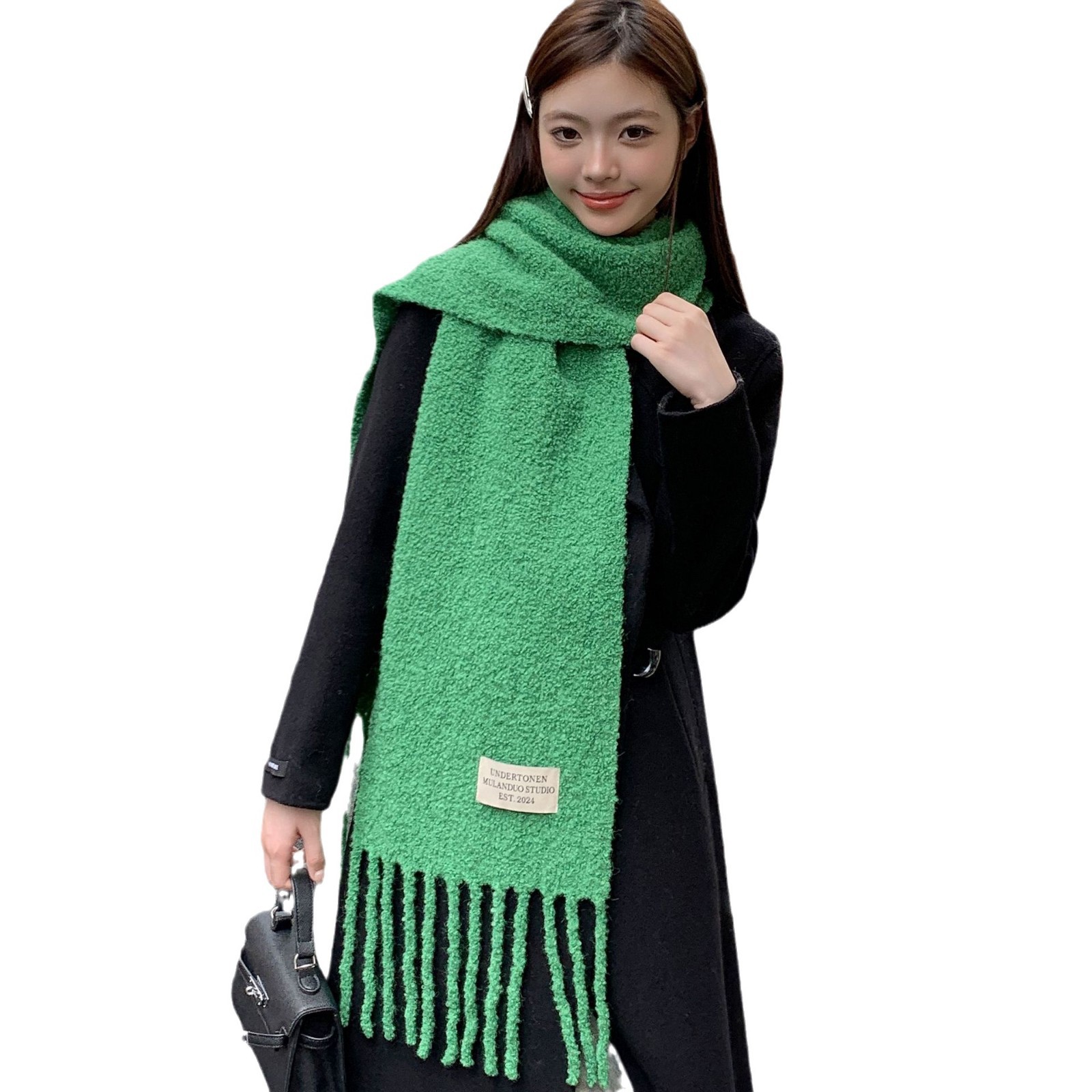 2024 invierno con lana larga y gruesa, collar de color sólido, nuevo tipo de lana cálida, bufandas de pareja