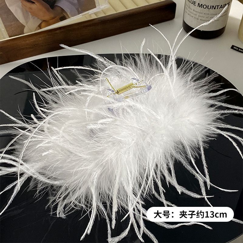 純欲ins風ダチョウ羽クリップ大ヘアクリップ後頭部クリップ頭飾りサメクリップ高級感髪飾り|undefined