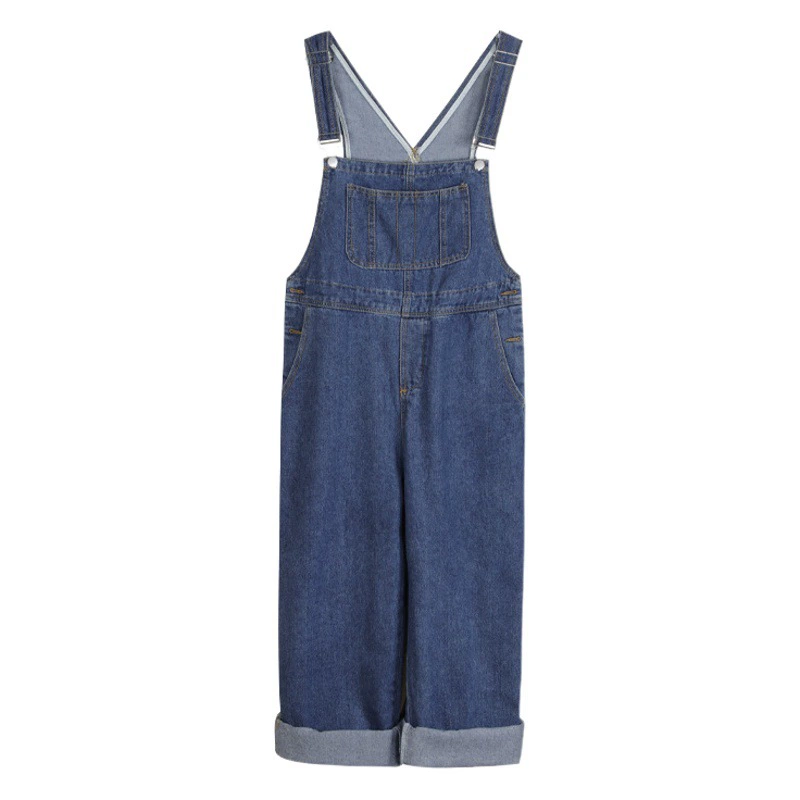 Универсальные джинсовые комбинезоны в японском стиле для женщин 2024, весна и осень, новый дизайн, свободные подтяжки в стиле ретро, широкие длинные брюки