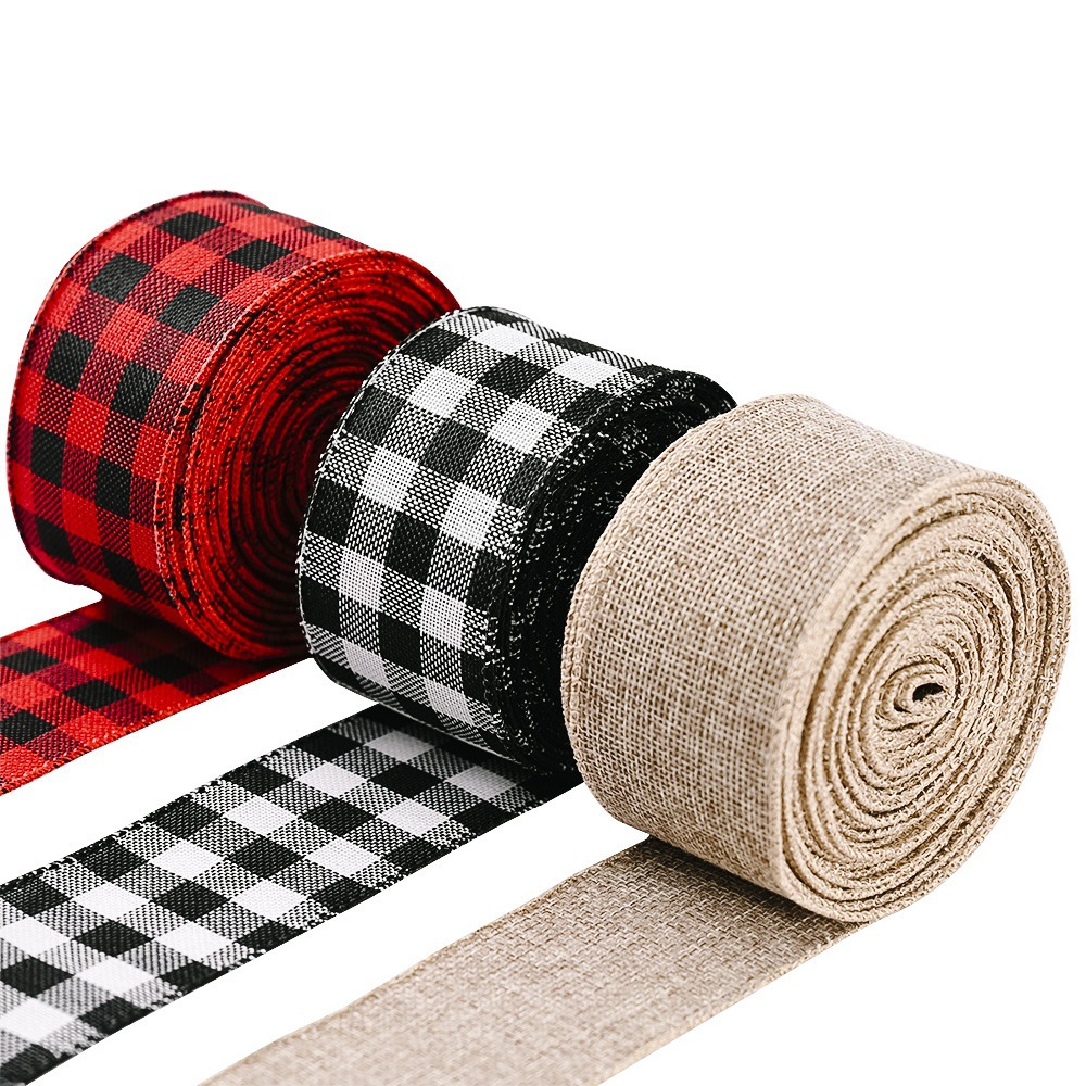 Howe Bei Christmas Decorations Red Black Plaid Ribbon Christmas Atmosphere Layout Black and White Plaid Ribbon Plaid_voghion.com
