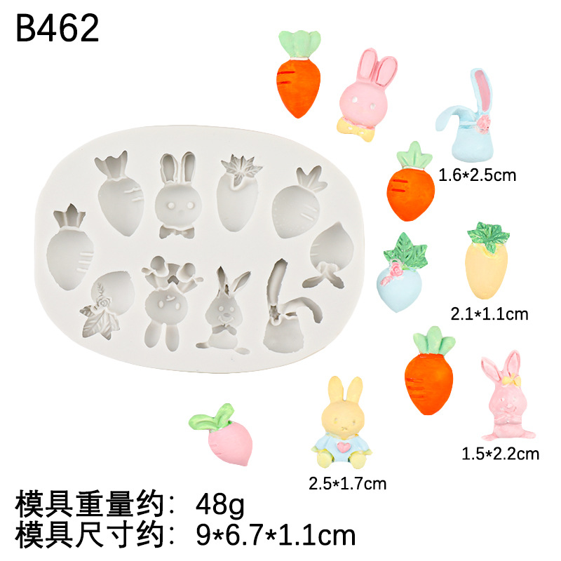 Molde de silicona de conejito de dibujos animados fondant molde de silicona para hornear en forma de rábano molde de decoración de pastel de chocolate de bricolaje