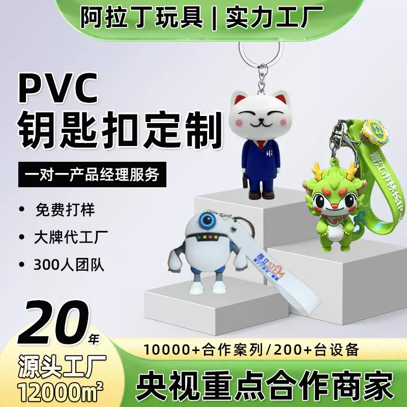 pvc公仔钥匙扣定制滴胶立体卡通企业吉祥物手办盲盒钥匙挂件定制