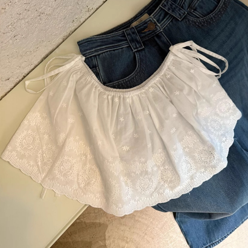 蕾丝屁帘女秋冬2025春季新品叠穿搭配裙帘 时尚白色花边半身裙潮